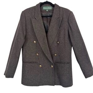 Stephanie Andrews 1990s Wool Blazer Women 12‎ Grey Tweed Double Breasted Jacket